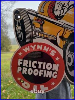 Giant Vintage Wynn's Race Car Lubrication Race Porcelain Sign Car Gas Oil Truck