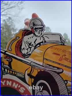 Giant Vintage Wynn's Race Car Lubrication Race Porcelain Sign Car Gas Oil Truck