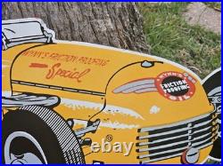 Giant Vintage Wynn's Race Car Lubrication Race Porcelain Sign Car Gas Oil Truck