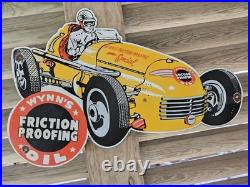 Giant Vintage Wynn's Race Car Porcelain Sign Car Gas Oil Truck 2 Feet Long