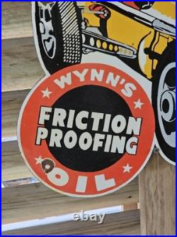 Giant Vintage Wynn's Race Car Porcelain Sign Car Gas Oil Truck 2 Feet Long