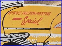 Giant Vintage Wynn's Race Car Porcelain Sign Car Gas Oil Truck 2 Feet Long