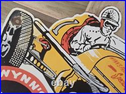 Giant Vintage Wynn's Race Car Porcelain Sign Car Gas Oil Truck 2 Feet Long