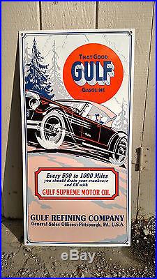 Gulf Supreme Motor Oil Lighthouse Porcelain Sign Touring Car Vintage ConceptsVC