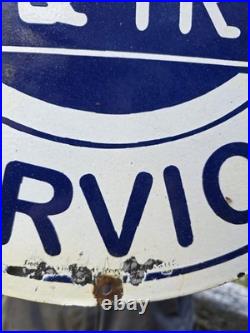 HUGE VINTAGE DODGE CARS & TRUCKS DEPENDABLE SERVICE PORCELAIN SIGN 28x18