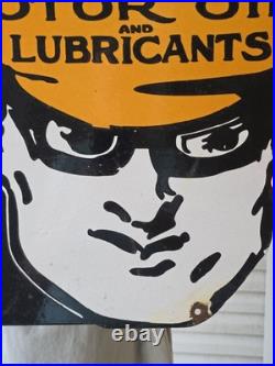 HUGE VINTAGE OILZUM MOTOR OILS AUTO SUPPLIES PORCELAIN SIGN 30 x 17