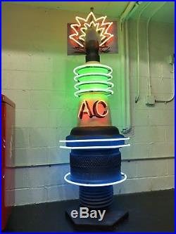 HUGE Vintage AC SPARK PLUG Neon STORE DISPLAY Car Garage Man Cave SIGN Standee