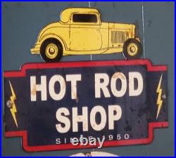 Hot rod vintage porcelain sign gas and oil. Signs