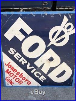 Huge Vintage 1940s Tin Not Porcelain Ford Service Sign Antique Jonesboro LA 68