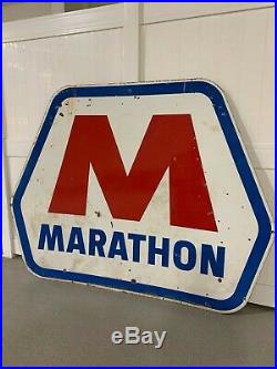 Huge Vintage 1960's Porcelain Marathon Gas Oil Advertising Sign Muscle Car Era
