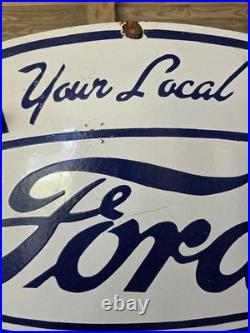 Huge Vintage Your Local Ford Authorized Service Station Porcelain Sign 36 X 20
