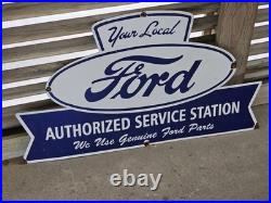 Huge Vintage Your Local Ford Authorized Service Station Porcelain Sign 36 X 20