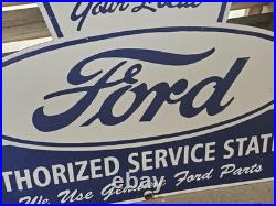Huge Vintage Your Local Ford Authorized Service Station Porcelain Sign 36 X 20