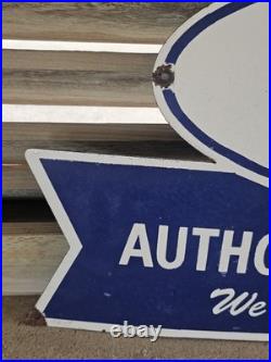 Huge Vintage Your Local Ford Authorized Service Station Porcelain Sign 36 X 20