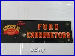 Hygrade Line Ford Carburetor Embossed Metal Sign Car Truck Part Vintage old Rare