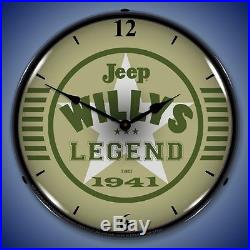 Jeep Willys Legend 1941 Retro Vintage Style Lighted 14 Wall Clock Garage New