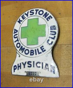 KEYSTONE AUTOMOBILE CLUB PHYSICIAN Old Porcelain Auto Truck Badge Sign Emblem Ad