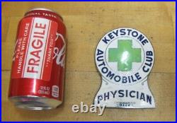 KEYSTONE AUTOMOBILE CLUB PHYSICIAN Old Porcelain Auto Truck Badge Sign Emblem Ad