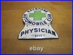 KEYSTONE AUTOMOBILE CLUB PHYSICIAN Old Porcelain Auto Truck Badge Sign Emblem Ad