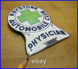 KEYSTONE AUTOMOBILE CLUB PHYSICIAN Old Porcelain Auto Truck Badge Sign Emblem Ad