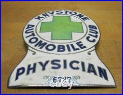 KEYSTONE AUTOMOBILE CLUB PHYSICIAN Old Porcelain Auto Truck Badge Sign Emblem Ad