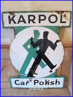 Karpol car polish enamel sign. Automobilia. Shell. Esso. Vintage sign. Garage sign