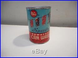 L1582- Vintage 6 OZ WHIZ SPEEDRY POWDERED CAR WASH OIL TIN METAL SIGN CAN