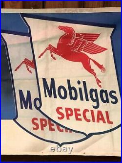 LARGE VinTagE Original MOBIL MOBILGAS Canvas BANNER Sign Gas Oil Car OLD Mancave