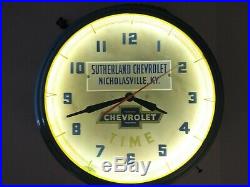 LARGE Vintage 1950's Chevrolet Dealership Blue Advertising Neon Clock Sign WORKS