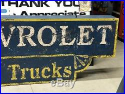 LARGE Vintage CHEVROLET USED CARS & TRUCKS Sign SUPER SERVICE CHEVY Dealer Auto