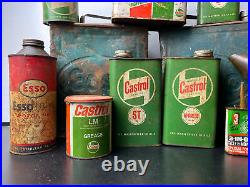 Large Collection of Vintage Oil Grease & Petrol Cans Castrol Esso etc