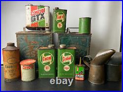 Large Collection of Vintage Oil Grease & Petrol Cans Castrol Esso etc