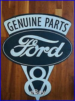 Large Double-Sided Hanging Metal Vintage Ford V8 Sign