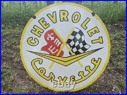 Large Double-sided Vintage 1963 Chevrolet Corvette Porcelain Metal Sign