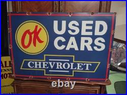 Large Huge Vintage Chevrolet Ok Used Cars Automobile 3ft Porcelain Metal Sign