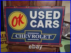 Large Huge Vintage Chevrolet Ok Used Cars Automobile 3ft Porcelain Metal Sign