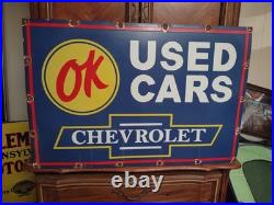 Large Huge Vintage Chevrolet Ok Used Cars Automobile 3ft Porcelain Metal Sign