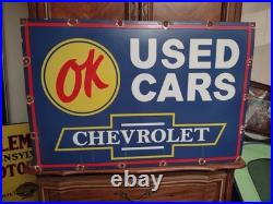 Large Huge Vintage Chevrolet Ok Used Cars Automobile 3ft Porcelain Metal Sign