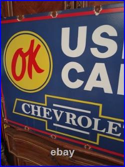 Large Huge Vintage Chevrolet Ok Used Cars Automobile 3ft Porcelain Metal Sign