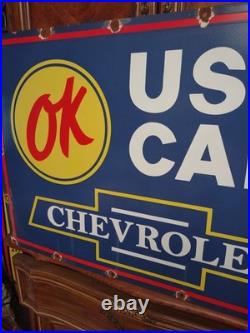 Large Huge Vintage Chevrolet Ok Used Cars Automobile 3ft Porcelain Metal Sign