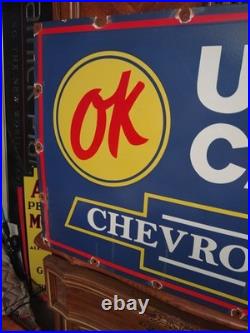 Large Huge Vintage Chevrolet Ok Used Cars Automobile 3ft Porcelain Metal Sign