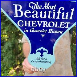 Large Old Vintage Chevrolet Car Dealership Porcelain Heavy Metal Die-cut Sign