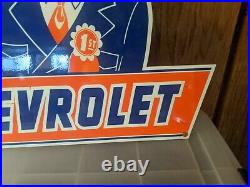 Large Old Vintage Chevrolet Cars Porcelain Enamel Sign General Motors Die Cut