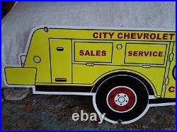 Large Old Vintage Chevrolet Truck Porcelain Enamel Sign General Motors Die Cut