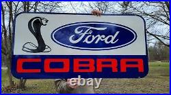 Large Old Vintage Ford Motor Co. Cobra Dealership Porcelain Heavy Metal Sign