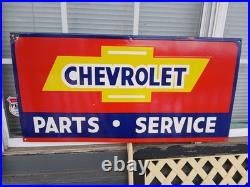 Large Rare Vintage Porcelain Metal Bowtie Chevrolet Sign Auto Truck Car Dealer