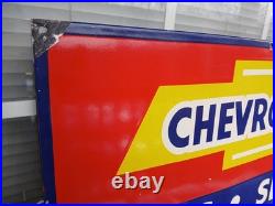 Large Rare Vintage Porcelain Metal Bowtie Chevrolet Sign Auto Truck Car Dealer