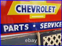 Large Rare Vintage Porcelain Metal Bowtie Chevrolet Sign Auto Truck Car Dealer
