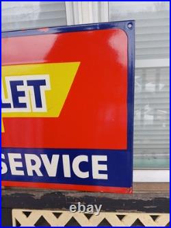 Large Rare Vintage Porcelain Metal Bowtie Chevrolet Sign Auto Truck Car Dealer