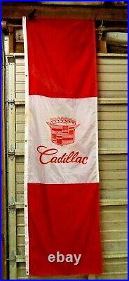 Large USED Vintage 10' x 3' Cadillac GM Dealership Flag Nylon Red & White Banner